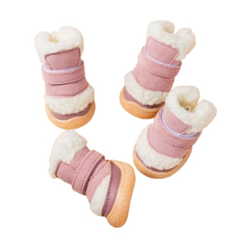 JUSHZ Hundeschuhe Wasserdicht Pfotenschutz Dog Shoes Hund Schuhe Neopren Für Kleine Hunde Outdoor Atmungsaktiv Puppy 4er-Set Mit Abriebfester Anti Rutsch Herbst Winter Dicke Baumwolle (4,pink) von JUSHZ