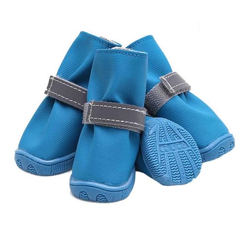 Hundeschuhe Wasserdicht Pfotenschutz Dog Shoes Hund Schuhe Neopren Für Kleine Hunde Winter Outdoor Puppy 4er-Set Mit Abriebfester Anti Rutsch Gegen Hitze wasserdichte (3,Blue) von JUSHZ