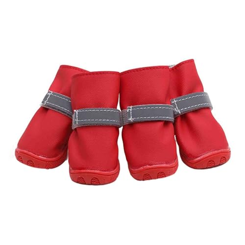 JUSHZ Hundeschuhe Wasserdicht Pfotenschutz Dog Shoes Hund Schuhe Neopren Für Kleine Hunde Winter Outdoor Puppy 4er-Set Mit Abriebfester Anti Rutsch Gegen Hitze wasserdichte (3,red) von JUSHZ