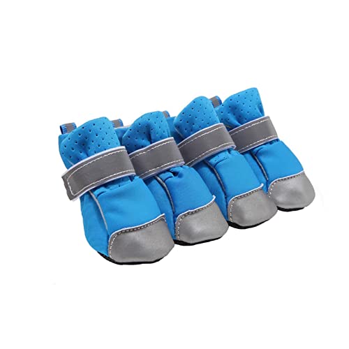 JUSHZ Hundeschuhe Pfotenschutz Dog Shoes Hund Schuhe Für Kleine Hunde Atmungsaktiv Puppy 4er-Set Abriebfester Anti Rutsch Gegen Hitze Bequem Sommer Weiche rutschfeste Sohle Mit Riemen (L,Blue) von JUSHZ