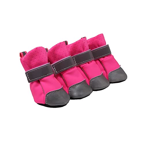 JUSHZ Hundeschuhe Pfotenschutz Dog Shoes Hund Schuhe Für Kleine Hunde Atmungsaktiv Puppy 4er-Set Abriebfester Anti Rutsch Gegen Hitze Bequem Sommer Weiche rutschfeste Sohle Mit Riemen (M,pink) von JUSHZ