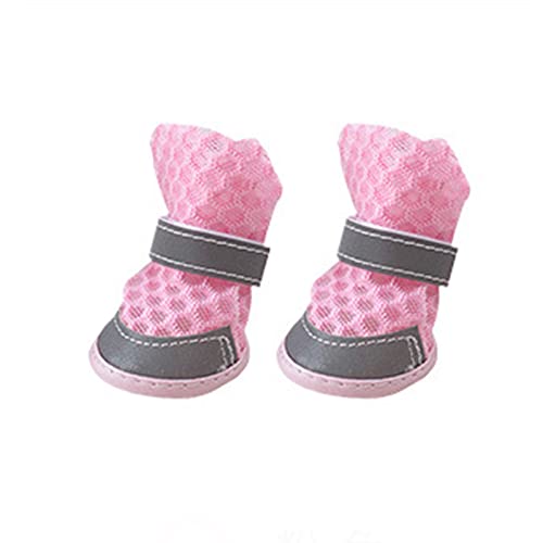 JUSHZ Hundeschuhe Pfotenschutz Dog Shoes Hund Schuhe Für Kleine Hunde Outdoor Atmungsaktiv Puppy 4er-Set Abriebfester Anti Rutsch Gegen Hitze Sommer rutschfest Reflektierender (1,pink) von JUSHZ