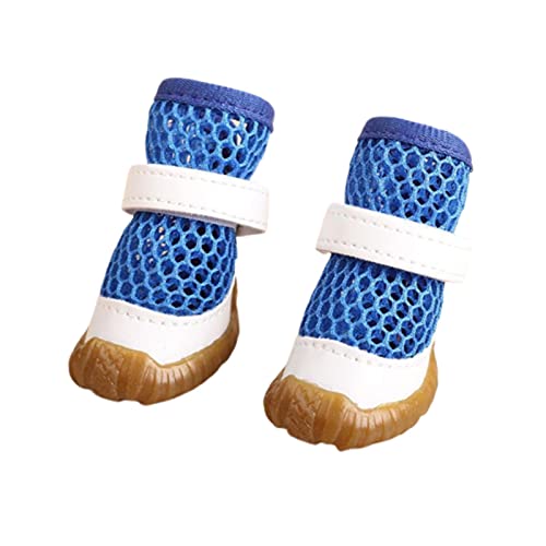 JUSHZ Hundeschuhe Pfotenschutz Dog Shoes Hund Schuhe Puppy 4er-Set Abriebfester Anti Rutsch Gegen Hitze Sommerliche Fußabdeckung Haustiere Atmungsaktive Mesh-Schuhe Abriebfeste Sohle (1,Blue) von JUSHZ