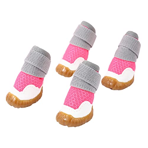 JUSHZ Hundeschuhe Pfotenschutz Dog Shoes Hund Schuhe Puppy 4er-Set Abriebfester Anti Rutsch Gegen Hitze Verschleißfeste Fußabdeckung Für Haustiere Frühling Sommer Weicher Boden rutschfest (1,pink) von JUSHZ