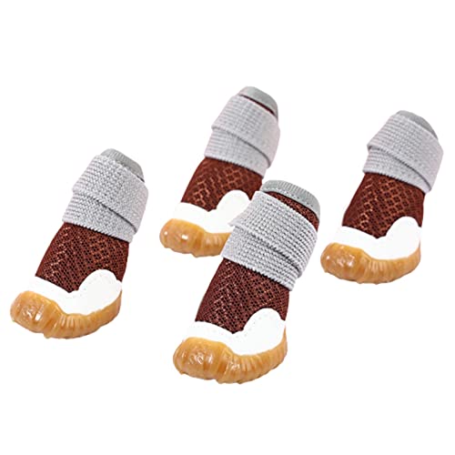 JUSHZ Hundeschuhe Pfotenschutz Dog Shoes Hund Schuhe Puppy 4er-Set Abriebfester Anti Rutsch Gegen Hitze Verschleißfeste Fußabdeckung Für Haustiere Frühling Sommer Weicher Boden rutschfest (5,Brown) von JUSHZ