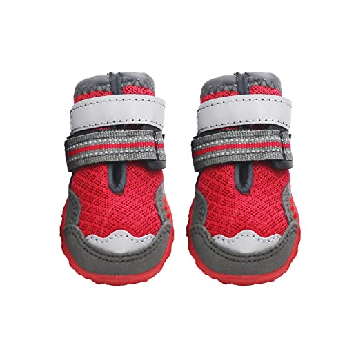 JUSHZ Hundeschuhe Wasserdicht Pfotenschutz Dog Shoes Hund Schuhe Für Große Hunde Atmungsaktiv Puppy 4er-Set Laufschuhe Haustiere Sommer Atmungsaktiv Verschleißfest rutschfest (1,red) von JUSHZ