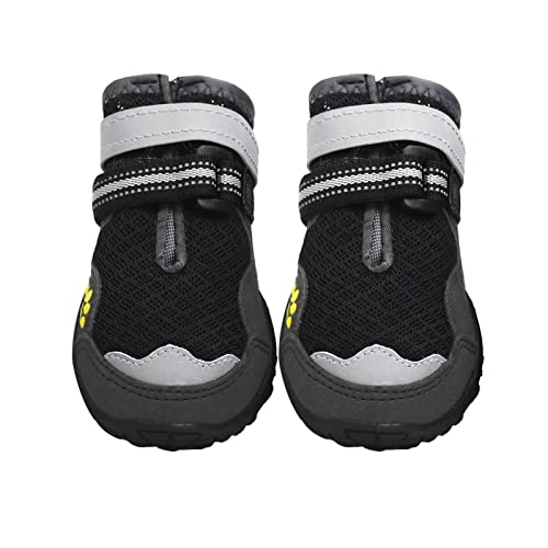 JUSHZ Hundeschuhe Wasserdicht Pfotenschutz Dog Shoes Hund Schuhe Für Große Hunde Atmungsaktiv Puppy 4er-Set Laufschuhe Haustiere Sommer Atmungsaktiv Verschleißfest rutschfest (2,Black) von JUSHZ