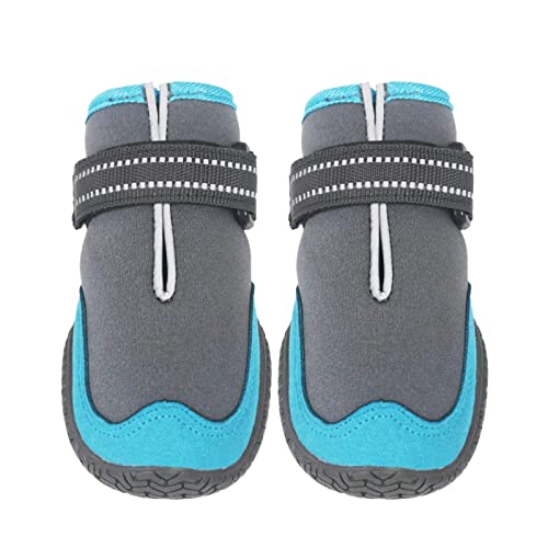 JUSHZ Hundeschuhe Wasserdicht Pfotenschutz Dog Shoes Hund Schuhe Neopren Für Große Hunde Abriebfester Anti Rutsch Gegen Hitze rutschfeste Sohle Riemen Sommer Wasserdicht Atmungsaktiv (3,Blue) von JUSHZ