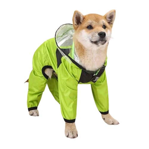 JUSHZ Regenjacken Regenmantel Hund Wasserdicht Regenjacke Hund Hunderegenmantel Hunderegenjacke Regenmantel Klein Hunde Kapuze Mit Beinen Haustier Wasserdicht Transparente PU-Krempe (2XL,Green) von JUSHZ