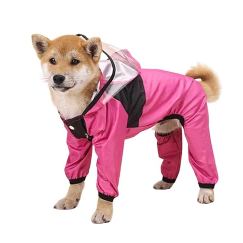 JUSHZ Regenjacken Regenmantel Hund Wasserdicht Regenjacke Hund Hunderegenmantel Hunderegenjacke Regenmantel Klein Hunde Kapuze Mit Beinen Haustier Wasserdicht Transparente PU-Krempe (M,Pink) von JUSHZ