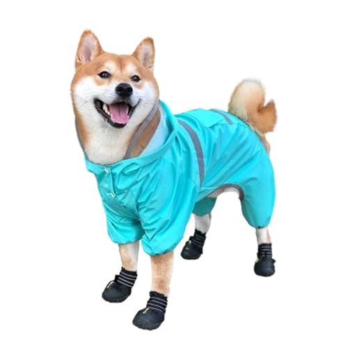 JUSHZ Regenmantel Hund Wasserdicht Regenjacke Hund Hunderegenmantel Hunderegenjacke Regenjacken Klein Kapuze Mit Beinen wasserdichte Lange Transparente Krempe Traktionsloch (2XL,Blue) von JUSHZ