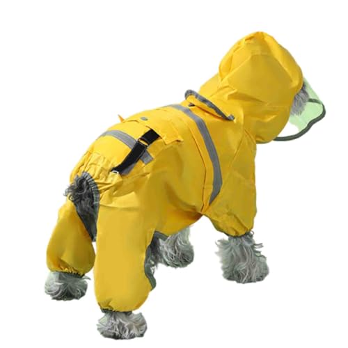 JUSHZ Regenmantel Hund Wasserdicht Regenjacke Hund Hunderegenmantel Hunderegenjacke Regenjacken Klein Kapuze Mit Beinen wasserdichte Lange Transparente Krempe Traktionsloch (S,Yellow) von JUSHZ