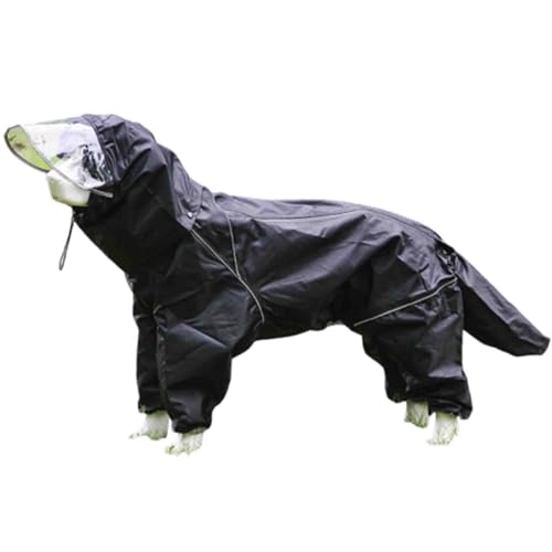 JUSHZ Regenmantel Hund Wasserdicht Regenjacke Hund Hunderegenmantel Hunderegenjacke Regenmantel Große Hunde Regenjacken Mit Beinen Mit Kapuze Für Hündinnen Transparente Krempe (20,Black) von JUSHZ