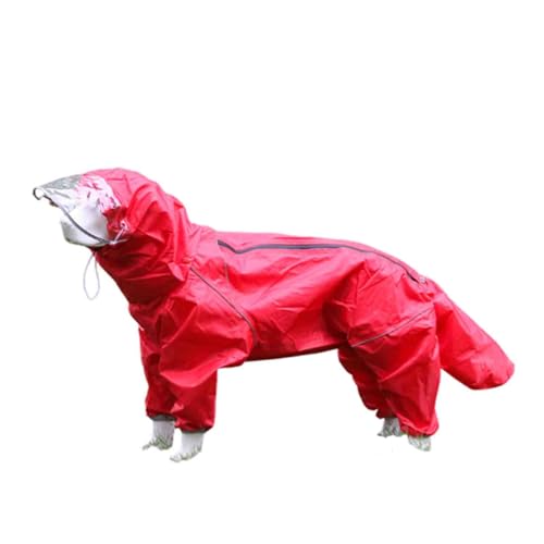 JUSHZ Regenmantel Hund Wasserdicht Regenjacke Hund Hunderegenmantel Hunderegenjacke Regenmantel Große Hunde Regenjacken Mit Beinen Mit Kapuze Für Hündinnen Transparente Krempe (20,Red) von JUSHZ