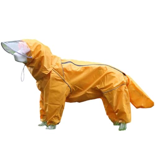 JUSHZ Regenmantel Hund Wasserdicht Regenjacke Hund Hunderegenmantel Hunderegenjacke Regenmantel Große Hunde Regenjacken Mit Beinen Mit Kapuze Für Hündinnen Transparente Krempe (30,Yellow) von JUSHZ