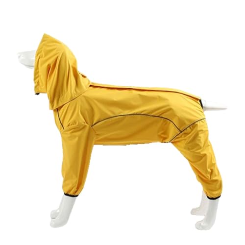 JUSHZ Regenmantel Hund Wasserdicht Regenjacke Hund Hunderegenmantel Hunderegenjacke Regenmantel Klein Regenjacken Große Hunde Kapuze Mit Beinen Reflektierender Faden Traktionsloch (3XL,Yellow) von JUSHZ