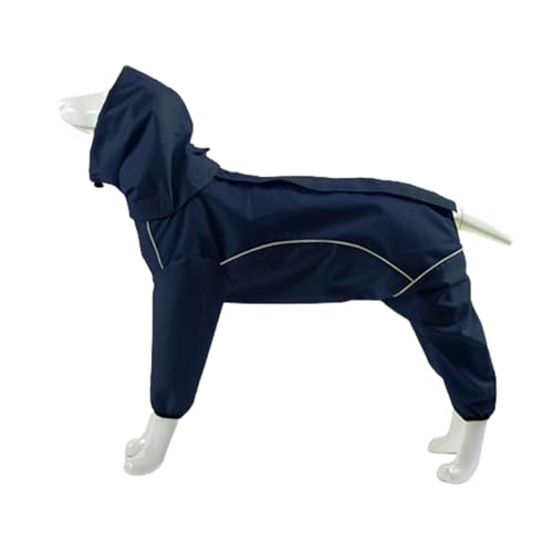 JUSHZ Regenmantel Hund Wasserdicht Regenjacke Hund Hunderegenmantel Hunderegenjacke Regenmantel Klein Regenjacken Große Hunde Kapuze Mit Beinen Reflektierender Faden Traktionsloch (XL,Blue) von JUSHZ