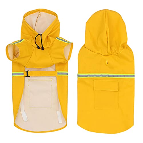 JUSHZ Regenmantel Hund Wasserdicht Regenjacke Hunderegenmantel Hunderegenjacke Hunderegenmantel Regenmantel Klein Große Hunde Kapuze Poncho Reflektierender Streifen Winddicht Mit Kapuze (L,Yellow) von JUSHZ