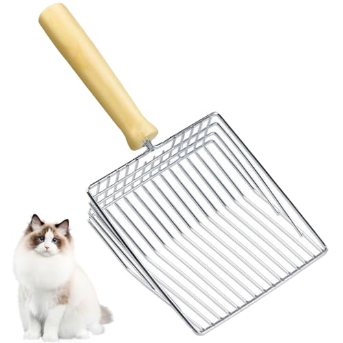 JUXINE Katzenstreuschaufel, Katzenstreuschaufel aus Metall, Katzenstreu Schaufel Mit Bequemlichkeit Holzgriff, Litter Box Scoop,Sand Leckage Abstand 7mm, Katzenschaufel Für Katzenklo, Katzenzubehör von JUXINE