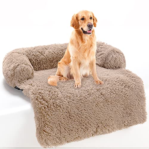 JUZIPS Hundebett Flauschig, Hundebetten Für Mittelgroße Hunde, Plüsch Hundesofa Waschbar Hundematte Warmes, Hundedecke Sofaschutz Grosse Hund Hundecouch (L, Hellbraun) von JUZIPS