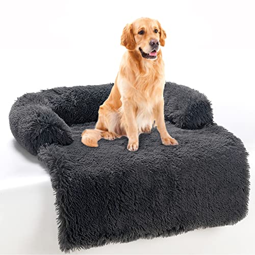 JUZIPS Hundebett Flauschig, Hundebetten Für Mittelgroße Hunde, Plüsch Hundesofa Waschbar Hundematte Warmes, Hundedecke Sofaschutz Grosse Hund Hundecouch (M, Schwarz) von JUZIPS