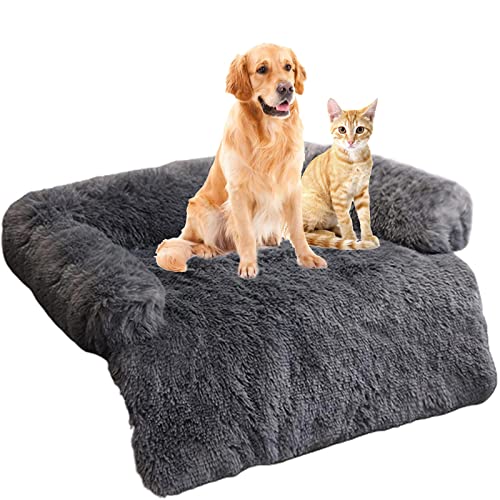 Hundebett Plüsch Hundekörbchen, Flauschig Hundebetten Waschbar Hundedecke Flauschige Katzenbett Warmes Hundekorb mit Abnehmbar, Hundekissen Couch für Sofaschutz Hund und Kofferraumschutz (L, Schwarz) von JUZIPS