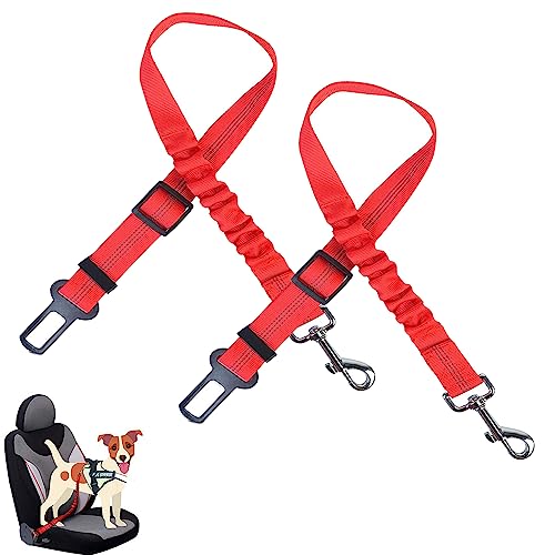 JVHLOV 33.07inch, 2 Stück Hunde Sicherheitsgurt, Hundesicherheitsgurt Sicherheitsgeschirr für Auto, Reflektierendem Elastischem Nylon-Bungee, Hunde Anschnallgurt für Alle Hundegrößen(Rot) von JVHLOV