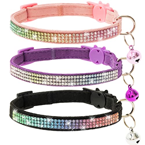 JVVGPET Breakaway Kätzchen Katzenhalsbänder mit Glöckchen – Strass Bling Cute Cat Collars for Girl Boy Cats – Zubehör für Haustierhalsbänder Verstellbar für Katze Welpe von JVVGPET