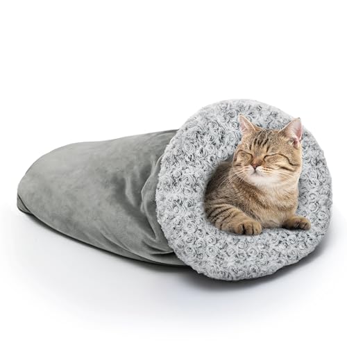 JVVGPET Katzenhöhlenbett für Indoor-Katzen, warm bedecktes Katzentunnelbett zum Schlafen, Entspannen, Spielen, gemütlich, flauschig, Flanell, waschbar, Katzenbett für kaltes Wetter von JVVGPET