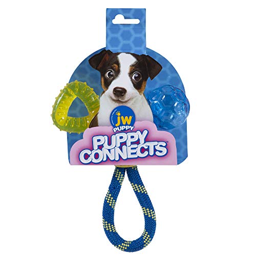 JW - Puppy Connects Teething Chew - Kauspielzeug für Welpen - Lindert Zahnschmerzen - 3 Verschiedene Aufsätze - Zahnring - Seil - Plastikball - Einheitsgröße für Welpen von JW