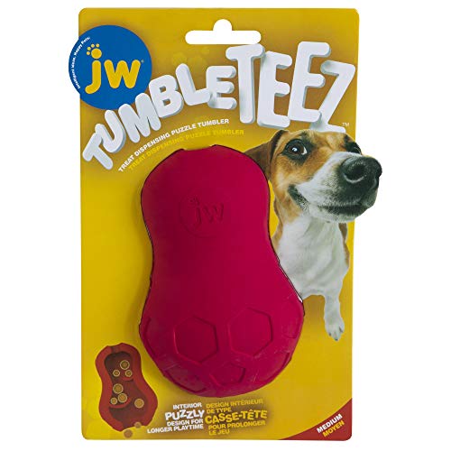 JW - Tumble Teez - Hundeleckerli-Spender - Dickes, Robustes, ungiftiges Gummi - Zur Beschäftigung von Hunden in Innenräumen - Größe Medium - Rot von JW