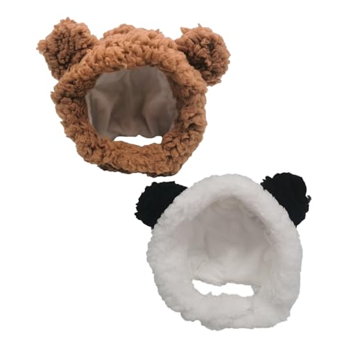 2pcs Nett Haustier Hut JWORRA Braunbären Hut Panda Hut Einstellbar Haustier Kopfbedeckung Katzen Hut Liebenswert Kostüm Katze Kleine Hunde Haustierhut Niedliche Kopfschmuck Lustige Mütze Partykostüm von Famry