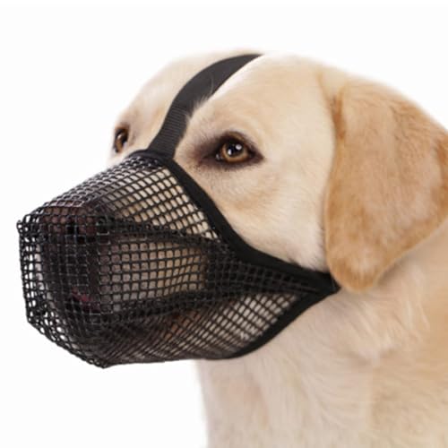 Maulkorb für Hunde Maulkorb Hund mit Abgerundetem Mesh und Verstellbare Schlaufe Atmungsaktive Haustier Maske Hundetraining für Kleine Mittlere und Große Hunde(L, Schwarz) von JXAXD