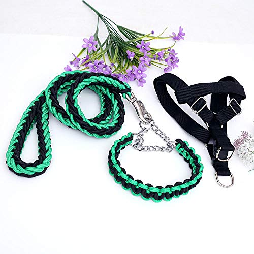 Gurt-Rollleine 5M Kleine, Mittlere Und Große Hundehundekette Brustgeschirr Set Halsband Hundeleine-Dunkelgrün_M-Dreiteiliger Anzug von JXX