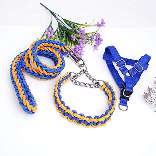 Gurt-Rollleine 5M Kleine, Mittlere Und Große Hundehundekette Brustgeschirr Set Halsband Hundeleine-Gelb Und Blau_L-Dreiteiliger Anzug von JXX