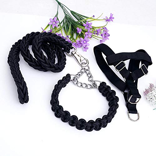 Gurt-Rollleine 5M Kleine, Mittlere Und Große Hundehundekette Brustgeschirr Set Halsband Hundeleine-Schwarz_L-Dreiteiliger Anzug von JXX