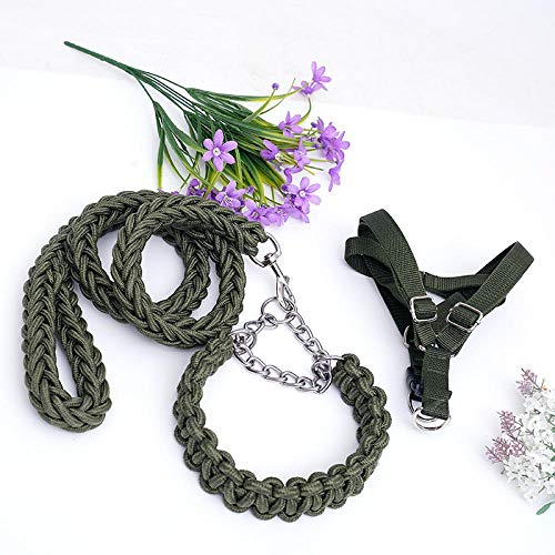 Hundeleine Große Hunde Kleine, Mittlere Und Große Hundehundekette Brustgeschirr Set Halsband Hundeleine-Armeegrün_M-Dreiteiliger Anzug von JXX