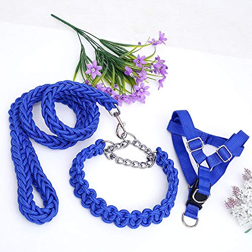 Schlepp-Leine Groß Kleine, Mittlere Und Große Hundehundekette Brustgeschirr Set Halsband Hundeleine-Blau_L-Dreiteiliger Anzug von JXX