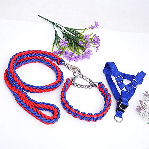 Schlepp-Leine Groß Kleine, Mittlere Und Große Hundehundekette Brustgeschirr Set Halsband Hundeleine-Rot Und Blau_M-Dreiteiliger Anzug von JXX