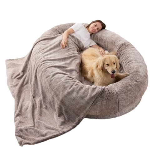 JXYQZD Große Hundebetten mit Decke und Kissen – Hundebett für Erwachsene, Abnehmbares Großes Hundebett in Menschengröße Aus Memory-Schaum, für Familien(Brown,65x39x10 in) von JXYQZD