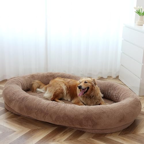 JXYQZD Hundebett für Menschen, 71"x47"x10" Großes Hundeschlafbett, Hundebett für Menschen für Erwachsene, mit Maschinenwaschbarem Bezug, Sitzsackbett für Erwachsene und Haustiere(Brown,65x39x10 in) von JXYQZD