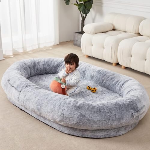 JXYQZD Hundebett für Menschen, 71"x47"x10" Großes Hundeschlafbett, Hundebett für Menschen für Erwachsene, mit Maschinenwaschbarem Bezug, Sitzsackbett für Erwachsene und Haustiere(Grau,65x39x10 in) von JXYQZD