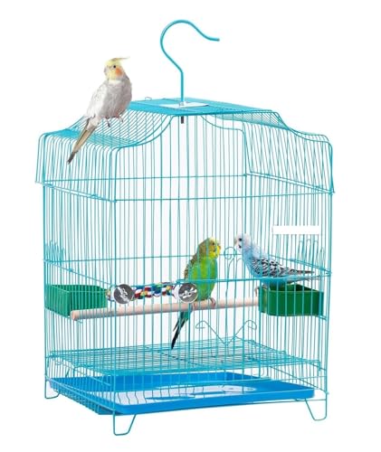 Wellensittich Käfig Reise-Vogelkäfig Für Kleine Vögel, Starter Für Sittiche, Turteltauben, Papageien, Finken, Kanarienvögel, Herausnehmbare Kunststoffschale Papageienkäfig(Blue) von JYARZ