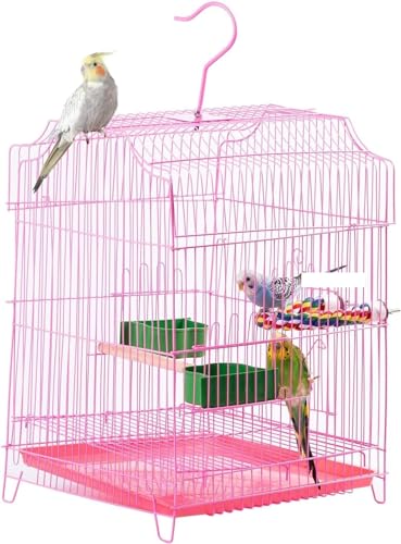 Wellensittich Käfig Reise-Vogelkäfig Für Kleine Vögel, Starter Für Sittiche, Turteltauben, Papageien, Finken, Kanarienvögel, Herausnehmbare Kunststoffschale Papageienkäfig(Pink) von JYARZ