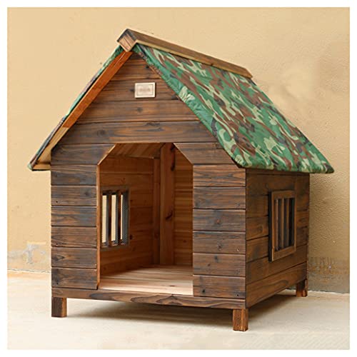 Große Hundehütte aus Holz für den Außenbereich, wetterfeste Hundehütte aus Holz für den Außenbereich, verkohlte Hundehütte, Hundehütte mit abnehmbarem Sockel, Kennel Villa, 22,04 × von JYCCH