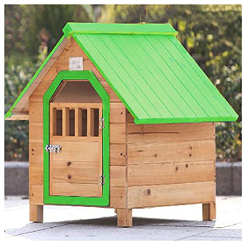 Hundehütte Holzhütte Wasserdicht, Hundehütte Für Draußen Große Hundehütte Outdoor Hundehütte Grün, Welpe Katze Haustier Blockhaus Wetterfest,66×69×68cm (45×56×48cm) von JYCCH