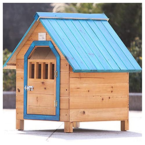 Hundehütten für Draußen Wetterfest, Hundehütte Outdoor Hundehütten Hundekiste Villa Holz Blau Wasserdicht, für Klein Mittel Groß s,45×56×48cm (66×69×68cm) von JYCCH