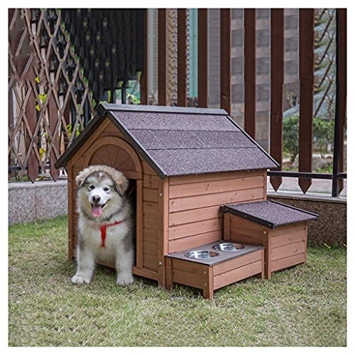 Hundehütten für draußen, Hundehütte aus Holz für Hundehütten im Freien, Hundehütte mit Esstisch, für kleine, mittelgroße und große Hunde, wasserdicht, 83,5 × 98,5 × 74,5 cm (92,5 × von JYCCH