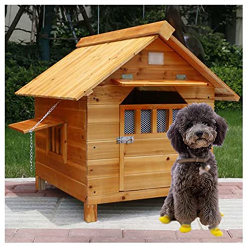 Hundehütten für draußen Holz wetterfest, Hundehütte im Freien Hundehütten Hundekiste Villa wasserdicht, für kleine, mittelgroße, große, 45 × 56 × 48 cm (66 × 69 × 68 cm) von JYCCH