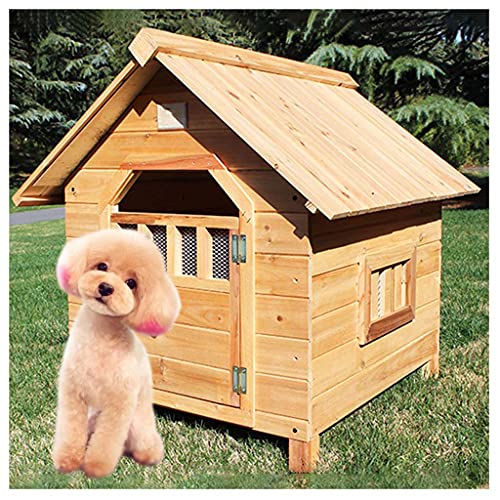 Hundehütten für draußen Wetterfest, Hundehütte aus Holz für den Außenbereich, große Hundehütte, Haustier-Blockhütte, für einfache Reinigung, Katze, Haustier, Villa, 66 x 69 x 68 cm von JYCCH